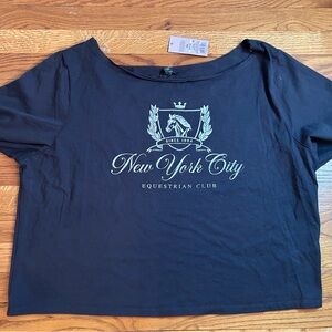 Wild Fable Black Crop Top with New York City Equestrian Club Design